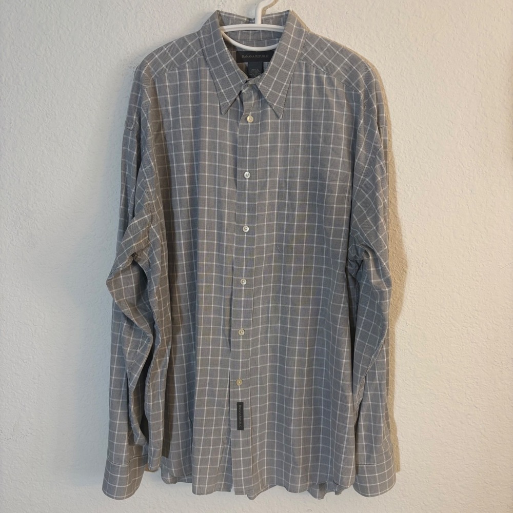 Banana Republic Button Down Shirt Mens XL Grey Plaid